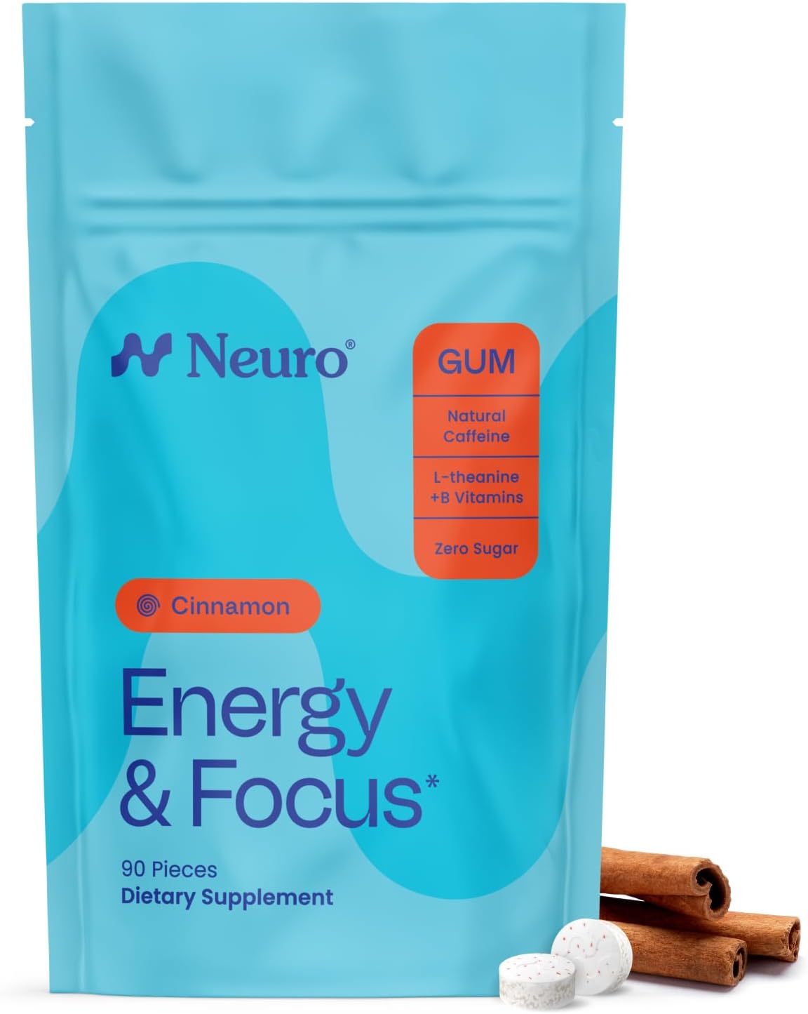 Neuro Energy & Focus Gum - Caffeine Gum with 40mg Natural Caffeine & L-Theanine - Nootropic Energy Supplement with B Vitamins - Sugar Free, Vegan - 90ct