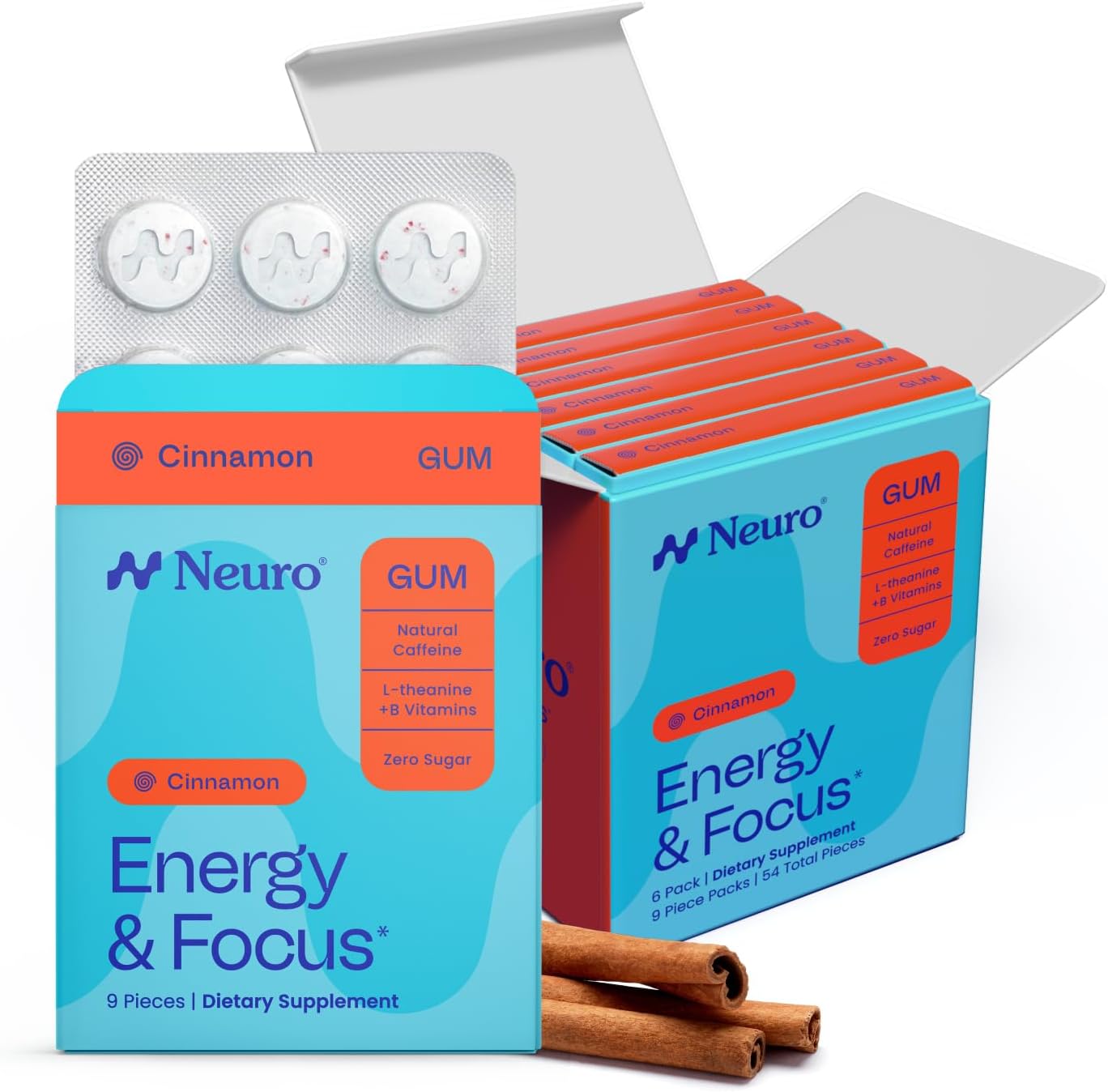 Neuro Energy & Focus Gum,  54 Count | 40mg Natural Caffeine Gum, 60mg L-Theanine, Vitamin B6 + B12, Sugar Free, Vegan, Clean Nootropic Energy & Focus Supplement