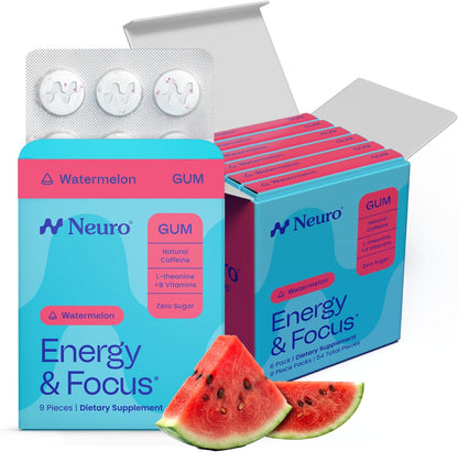 Neuro Energy & Focus Gum,  54 Count | 40mg Natural Caffeine Gum, 60mg L-Theanine, Vitamin B6 + B12, Sugar Free, Vegan, Clean Nootropic Energy & Focus Supplement